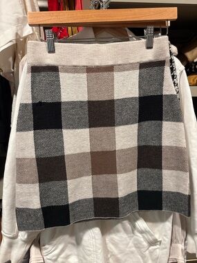 LOFT Plaid Knit Mini Skirt in Black, Gray & Cream